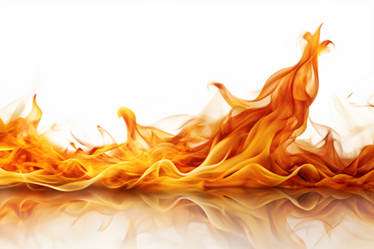 Abstract fiery flames with flowing orange and yellow colors, creating a dynamic and intense pattern isolated on a transparent background