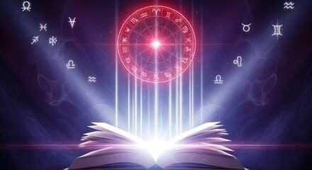 Open Book with Zodiac Circle and Constellations | Astrology, Magic, and Spirituality for Esoteric Publications, Divination Services, and Occult Products