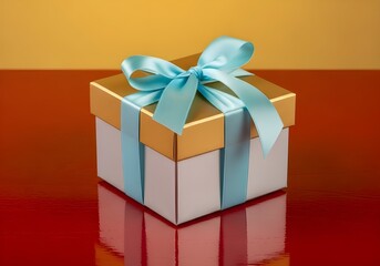 Elegant Gift Box Wrapped with Sky Blue Ribbon and Bow