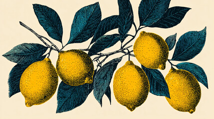 Vintage illustration of Lemons on beige background