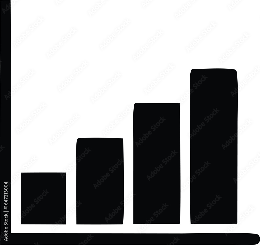 Poster a simple black and white bar graph illustrating upward trending data with four progressively taller 