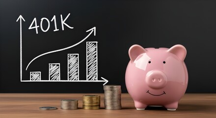 401K Investment Growth with Piggy Bank | Retirement Savings Concept for Financial Planning, Wealth Management, and Future Security