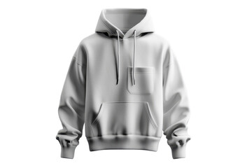 Isolated action of a soft gray hoodie with front pocket transparent background lifestyle photography indoor setting casual concept