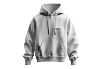 Isolated action of a soft gray hoodie with front pocket transparent background lifestyle photography indoor setting casual concept