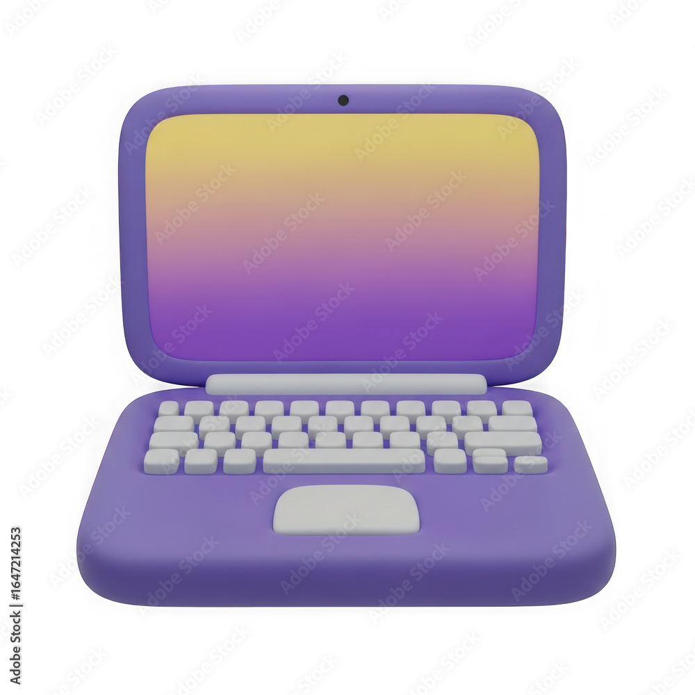 Aufkleber stylized 3d rendered open laptop with purple casing and gradient screen isolated on transparent back