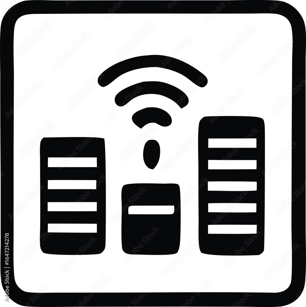 Poster modern wireless network server rack icon symbolizing data connectivity and digital information trans