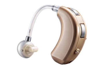Beige behind the ear hearing aid with clear tubing