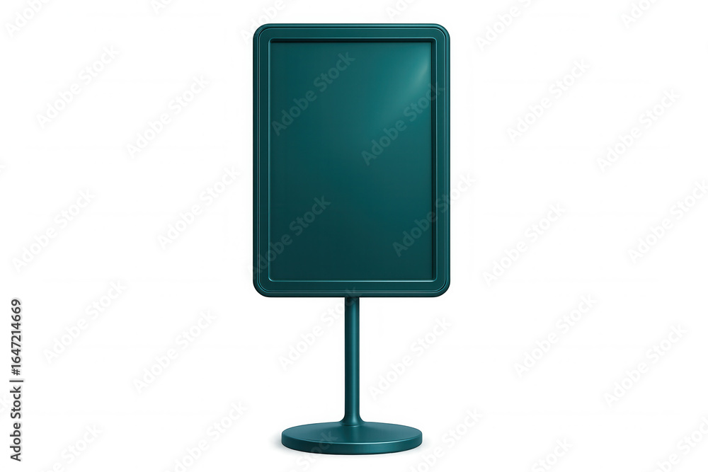 Poster blank teal sign standing on minimalist support, ready for custom messaging against clean transparent