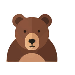 Obraz premium Simple flat vector illustration of a cute brown bear head. Wild animal portrait or mascot character isolated on white background.