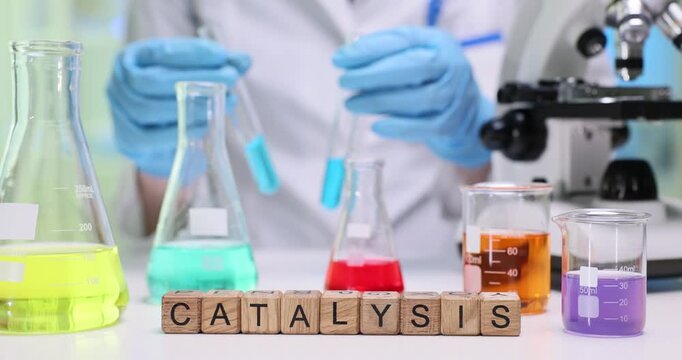 A dedicated scientist engaging in a detailed catalysis experiment utilizing vibrant chemical solutions and mixtures