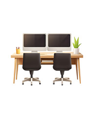 Modern double office desk setup for productive teamwork space on transparent background
