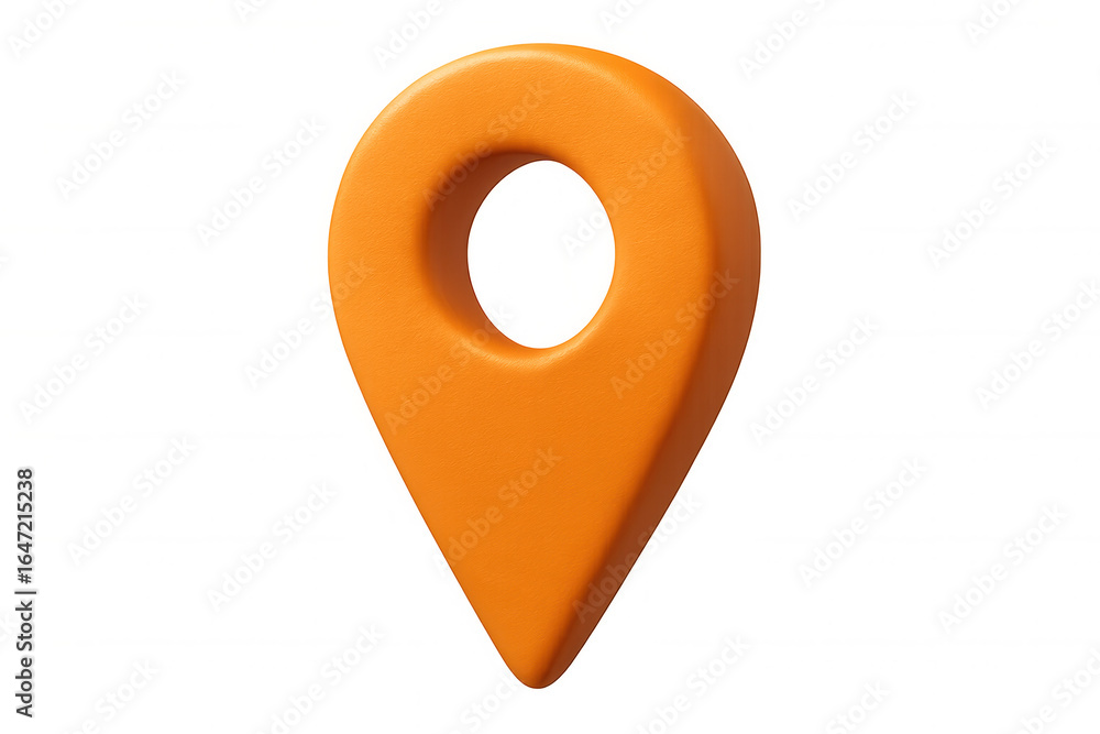 Poster orange location pin indicating a specific point on transparent background, ideal for travel and navi