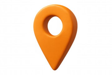 Orange location pin indicating a specific point on transparent background, ideal for travel and navigation concepts
