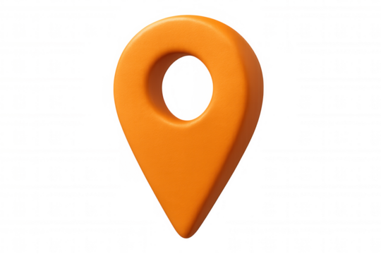 Orange location pin indicating a specific point on transparent background, ideal for travel and navigation concepts