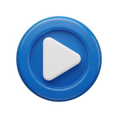 Obraz premium Glossy blue circular play button icon with white triangle arrow isolated on transparent background