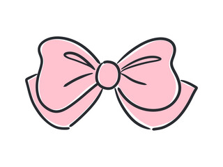Cute hand drawn pink bow graphic with a black outline, ideal for baby designs.