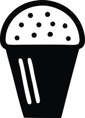 Simple black and white icon of a delicious muffin with sprinkles on top ready to be enjoyed