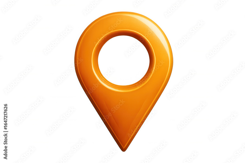 Poster glossy orange location pin marking precise destination on transparent surface, highlighting digital 