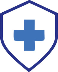 Obraz premium Blue shield emblem featuring a bright blue cross symbolizing healthcare protection and medical safety