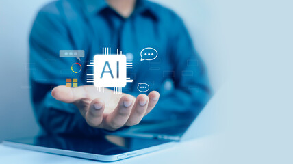 Businessman using technology connecting to the internet around the world, chatting, chatting with...