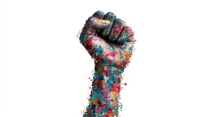 Colorful hand fist raised art abstract power