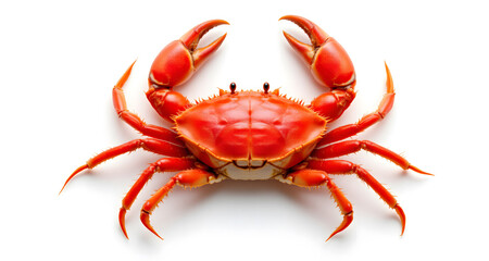 Bright Red Crab with Claws Raised on a White Background