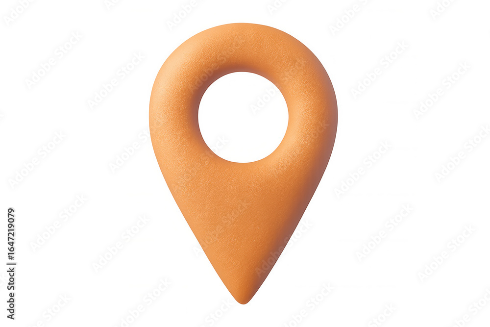 Poster Textured orange location pin with clay-like surface, marking geographical points on digital mapping interfaces and navigation platforms