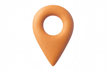Textured orange location pin with clay-like surface, marking geographical points on digital mapping interfaces and navigation platforms