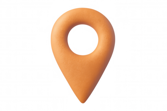 Textured orange location pin with clay-like surface, marking geographical points on digital mapping interfaces and navigation platforms