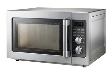 Fototapeta premium Modern stainless steel microwave oven with digital display and controls