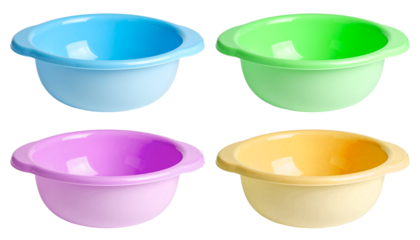 colorful plastic bowls isolated on white background