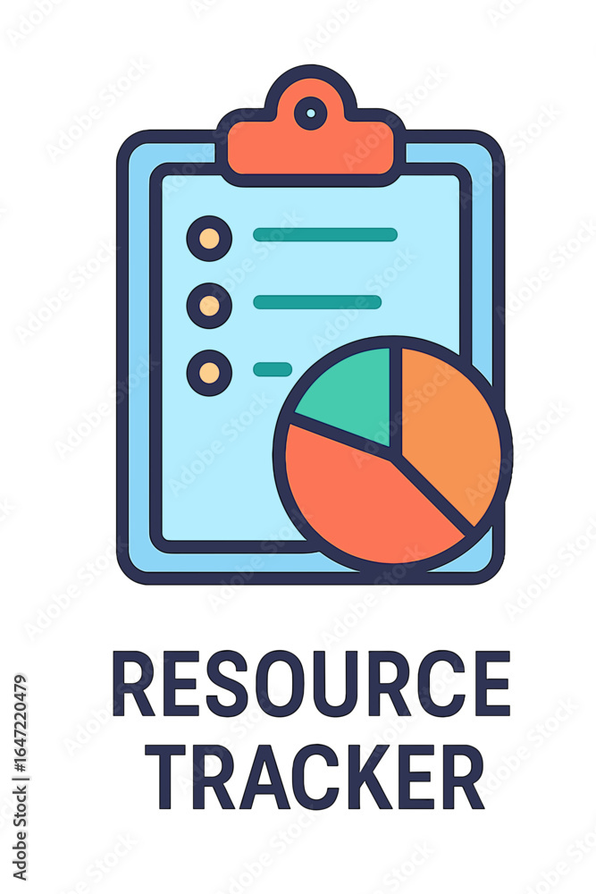 Aufkleber resource tracker clipboard with pie chart and checklist design resource tracker diagram