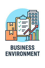 Business environment with graphs, checklist, and delivery boxes business environment layout inventory