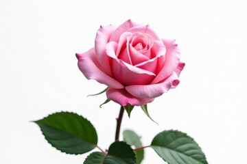 Fototapeta premium Single light pink rose, glistening with water, pure white backdrop Clipping path included , blossom, stock photo