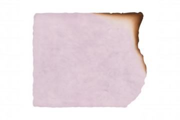 Pink paper with singed edges against transparent backdrop, symbolizing vulnerability and decay through graphic design element