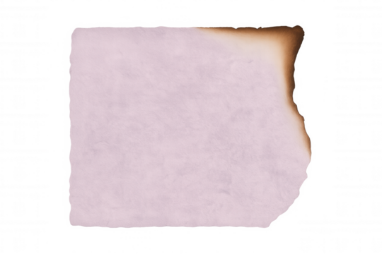 Pink paper with singed edges against transparent backdrop, symbolizing vulnerability and decay through graphic design element