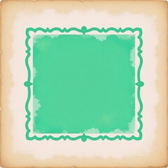 Abstract vintage pastel green border design with watercolor texture and faded textured beige center