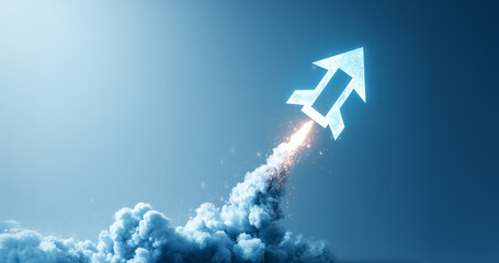 Blue arrow launching like rocket symbolizing business growth