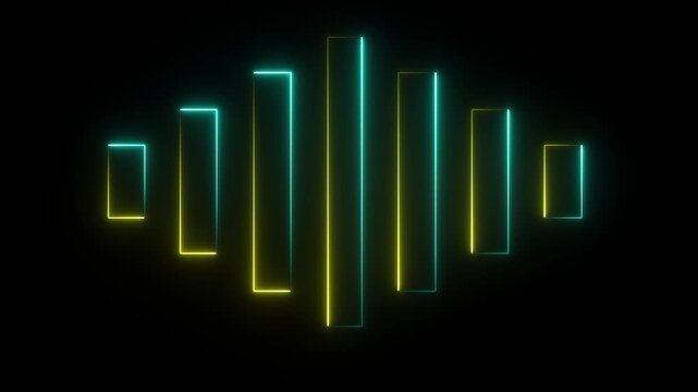 cyan and yellow color neon music icon animation with black background .