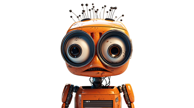 Sad Robot Character Illustration Lonely Android Artificial Intelligence Concept Futuristic Technology Artwork Isolated on White Background