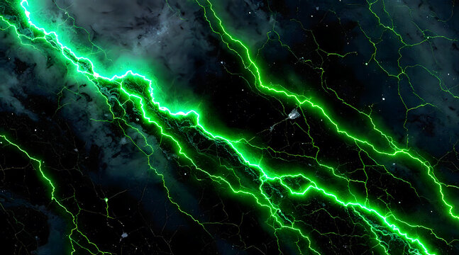 Electric Green Lightning Streaks Across a Dark Grunge Background Texture