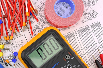 A digital multimeter for measuring the parameters of electrical circuits. Close-up. 