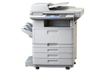 Modern office multifunction printer with document feeder and drawers