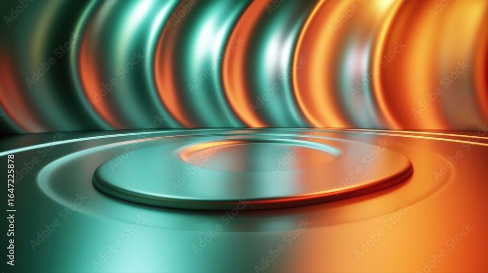 Poster abstract metallic ring platform with teal orange gradient light platform metallic ring gradient teal
