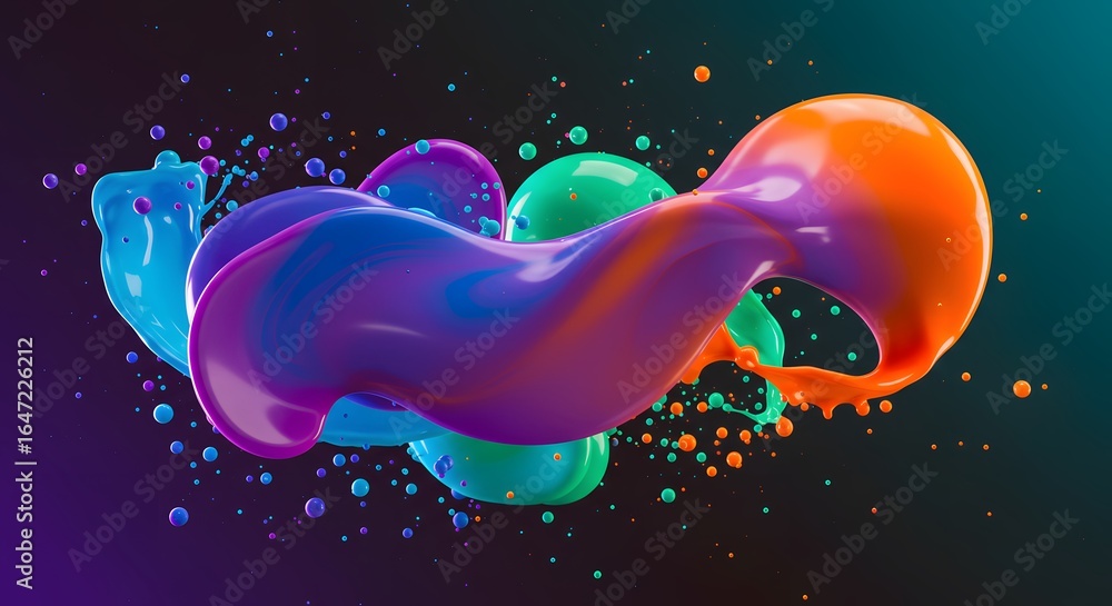 Aufkleber abstract colorful fluid splash and blobs with dynamic motion and vibrant energy against a dark backg