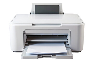 White all in one printer with paper loaded on black background