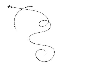 A simple graphic showing a dotted line trajectory with arrowheads and curves.
