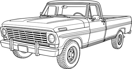Vintage pick up truck line art illustration