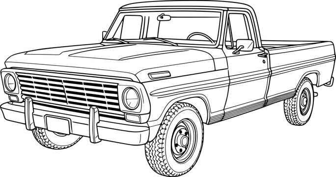 Naklejki Vintage pick up truck line art illustration