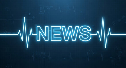 Obraz premium Neon Blue News Heartbeat Line Illustration